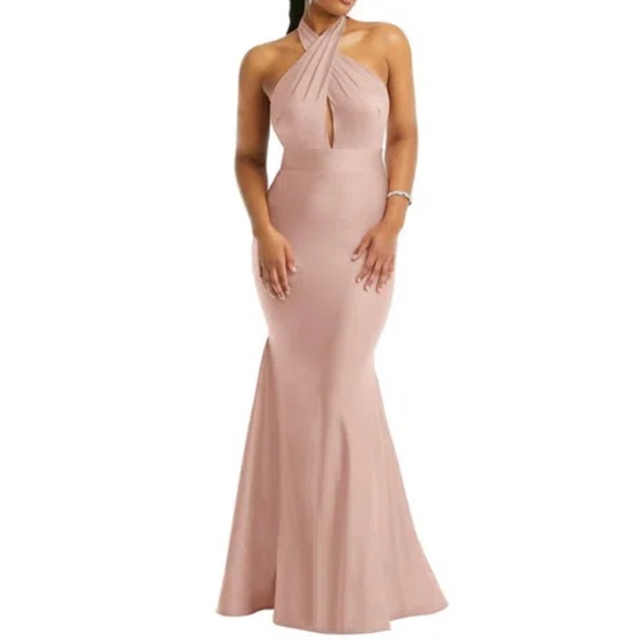 Cynthia & Sahar Criss Cross Halter Open Back‎ Mermaid Dress - Picture 1 of 9